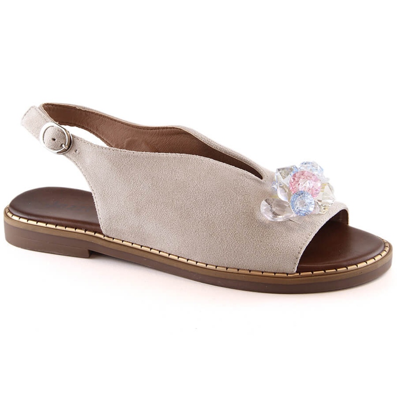 Sandales plates en daim pour femmes avec cristaux beiges Jezzi RMR2266-2