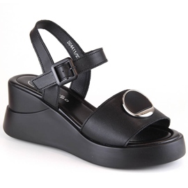 Sandales compensées en cuir noir pour femmes Filippo DS4411 le noir