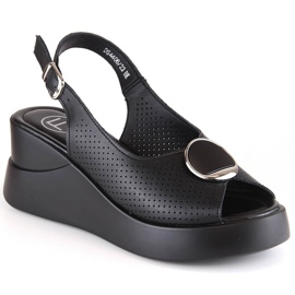 Sandales compensées en cuir noir pour femmes Filippo DS4406 le noir