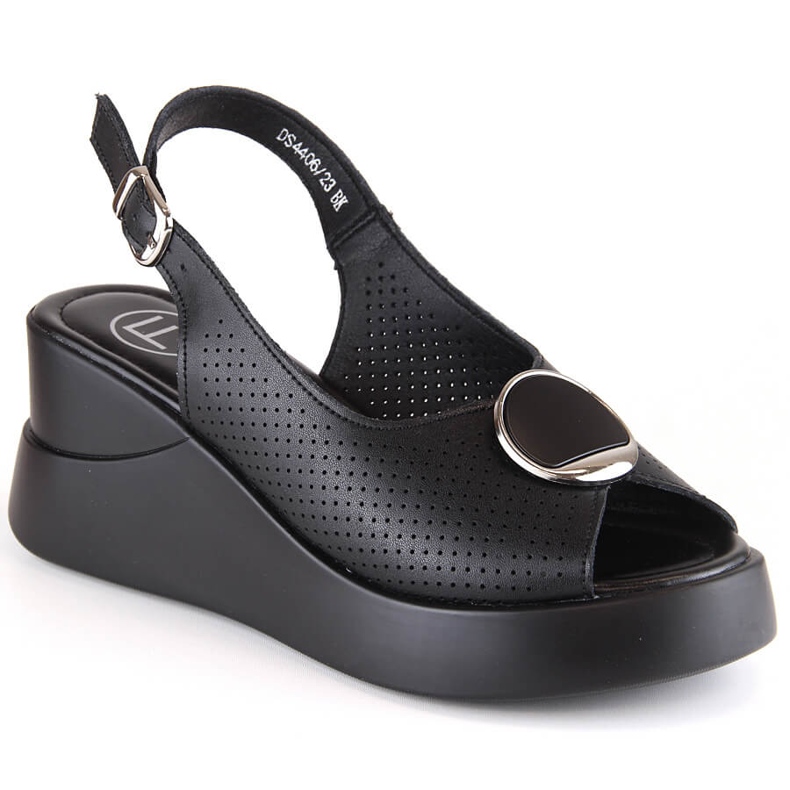 Sandales compensées en cuir noir pour femmes Filippo DS4406 le noir