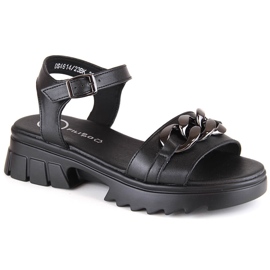 Sandales en cuir noir pour femmes avec une chaîne Filippo DS4614