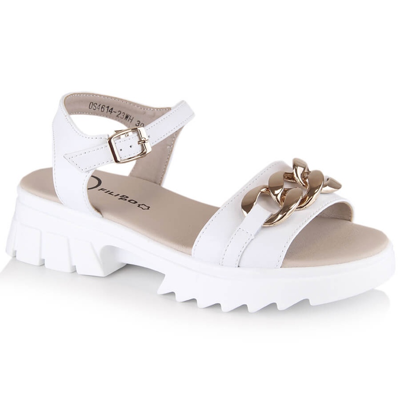 Sandales en cuir pour femmes avec une chaîne blanche Filippo DS4614