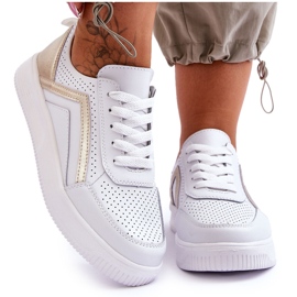 Chaussures de Sport Perforées en Cuir pour Femme Blanc et Or Carvalo blanche