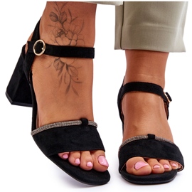 Sandales à talons bas pour femmes en daim noir Loredo