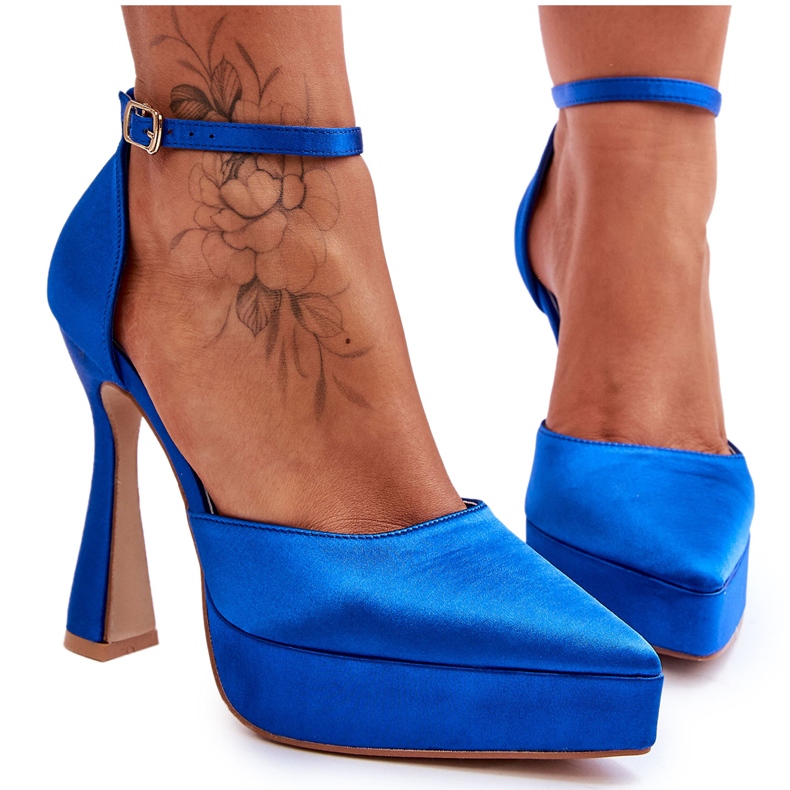 Escarpins à la mode sur un talon haut plus large Blue Madness bleu