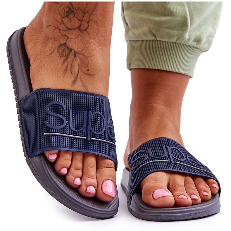 Chaussons Légers Femme Avec Inscription Merry Marine-Gris bleu Chaussons Légers Femme Avec Inscription Merry Marine-Gris bleu