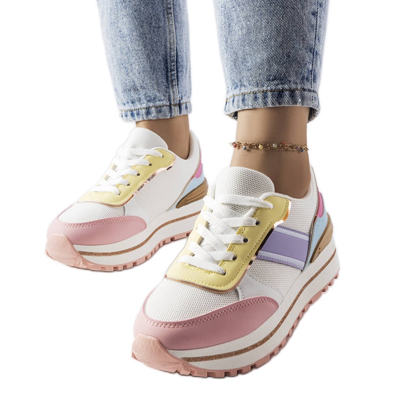 Baskets roses avec empiècements pailletés de Lang Baskets roses avec empiècements pailletés de Lang