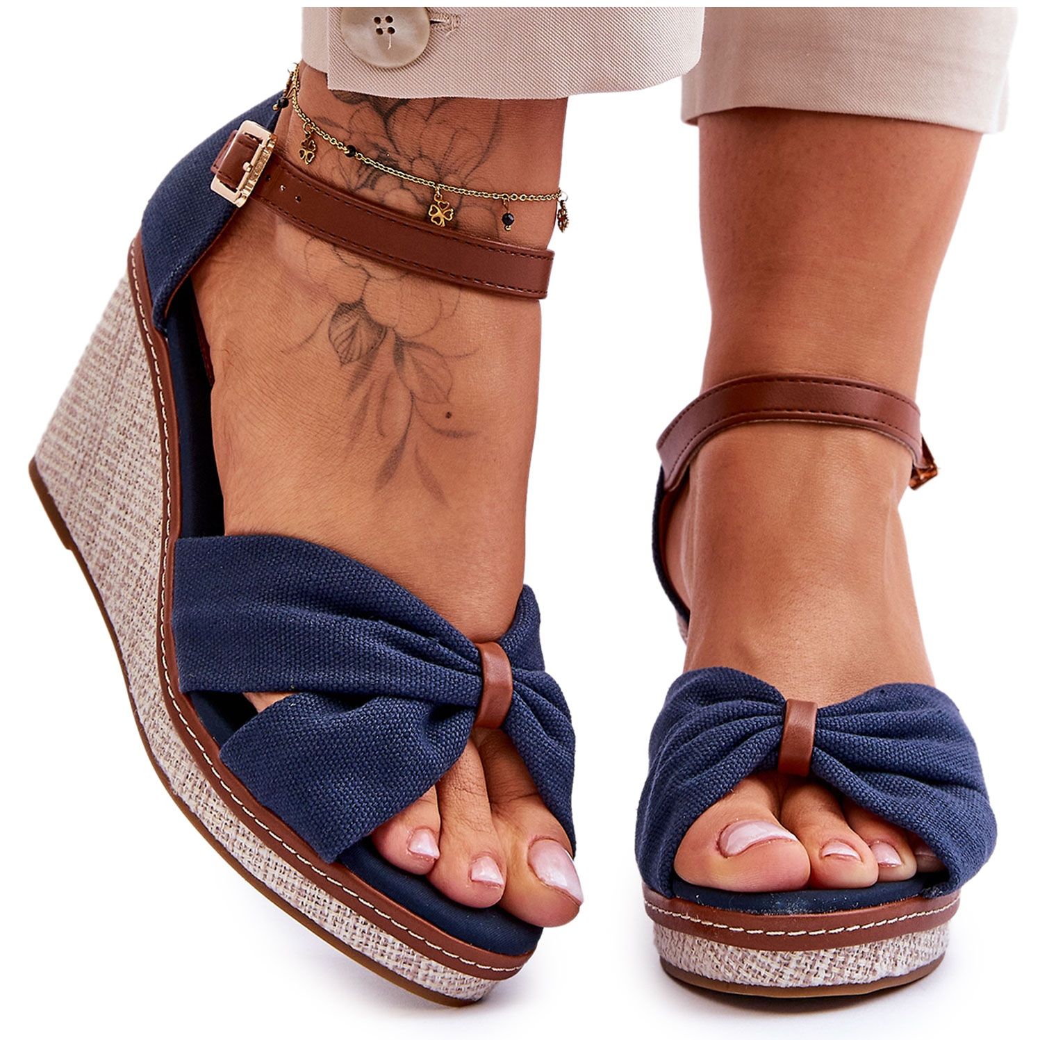Sandales compensees femme Daphne bleu marine