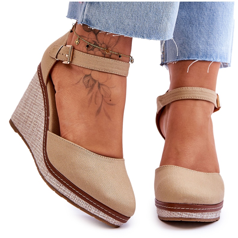 Sandales Compensées Classiques Femme Beige Foncé Malani