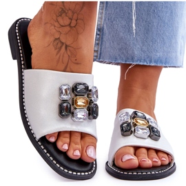 Chaussons Femme Avec Pierres S.Barski KV-2775-31 Blanc-Argent