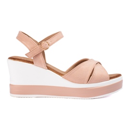 Sandales compensées femme en daim rose Shelovet
