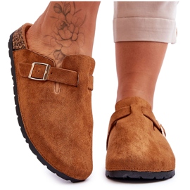 Chaussons à plateforme camel Vellma en daim et liège brun