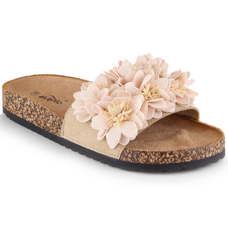 Sandales plates pour femmes à fleurs beiges eVento 5969