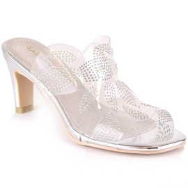 Sandales à talons transparentes avec zircons argent Sabatina 1014-16