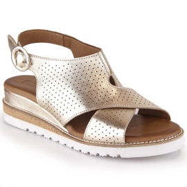 Sandales compensées en cuir pour femme doré métallisé Artiker 52C0831