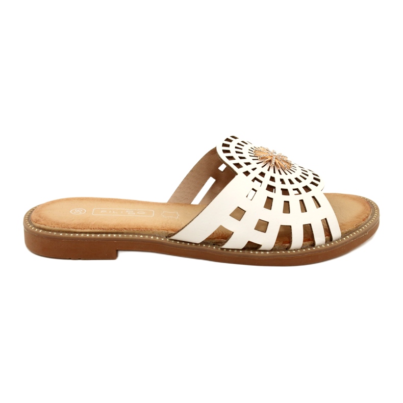 Tongs ajourées pour femmes à la mode avec zircons Filippo DK4621/23 WH blanc blanche