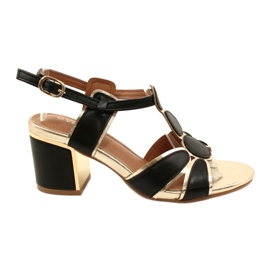 Evento Sandales féminines avec un supérieur supérieur décoratif 23SD35-5575 noir et or