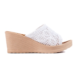 W. Potocki Chaussons compensés pour femme avec une rayure ajourée blanc Potocki