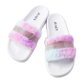 Claquettes colorées en fourrure avec strass de Carrito rose
