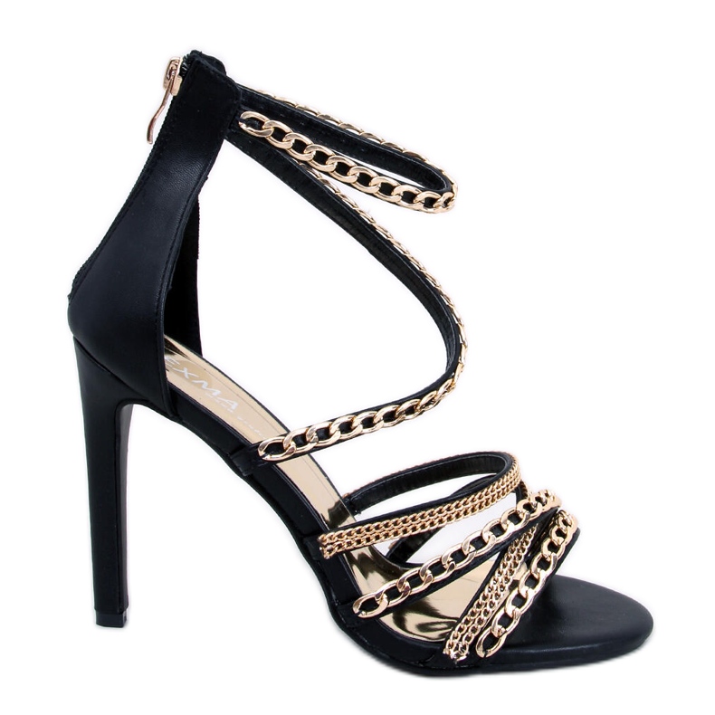 Sandales Chester noires à talons et chaîne le noir