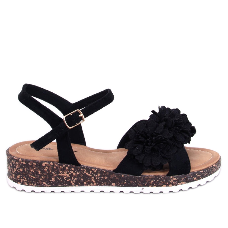 Sandales compensées à fleurs de Hahn Black le noir