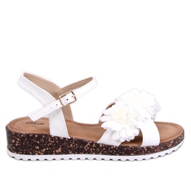 Sandales compensées à fleurs de Hahn White blanche