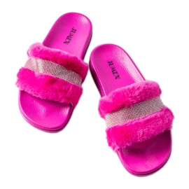 Claquettes en fourrure fuchsia avec strass de Carrito rose
