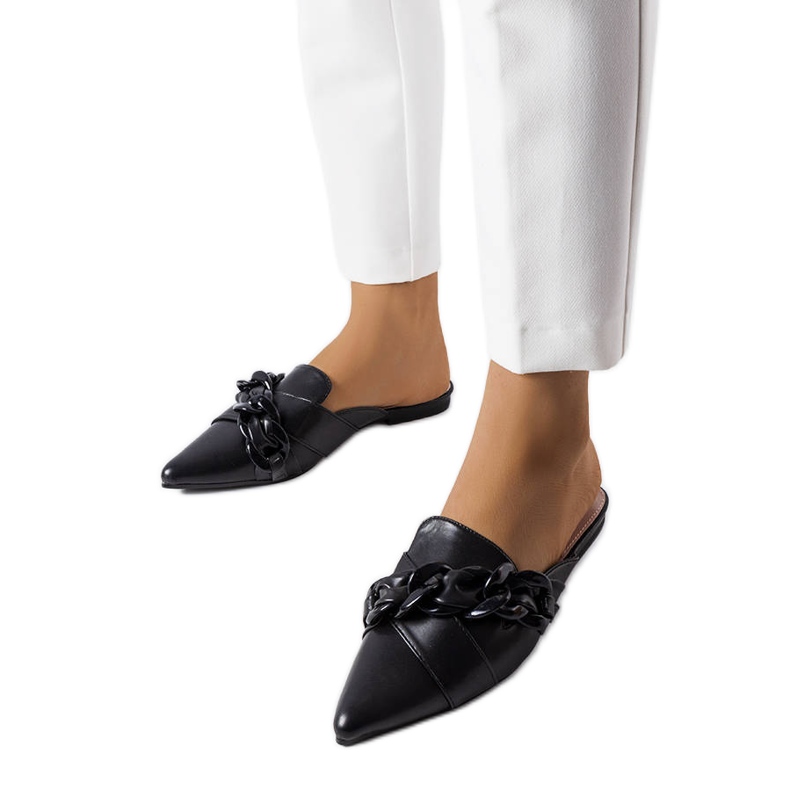 Sandales élégantes noires avec chaîne Patenaude le noir