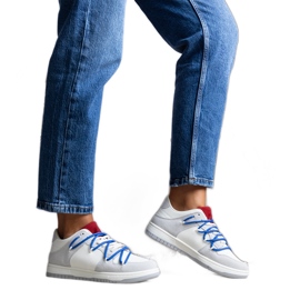 Baskets Aucoin grises à lacets bleu marine blanc