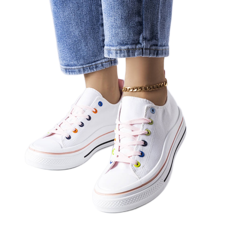 Baskets à plateforme blanches et roses Bois Baskets à plateforme blanches et roses Bois