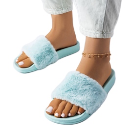 Claquettes bleues avec fourrure de Raffaele