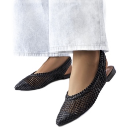 Ballerines noires ajourées à talon ouvert Maheu