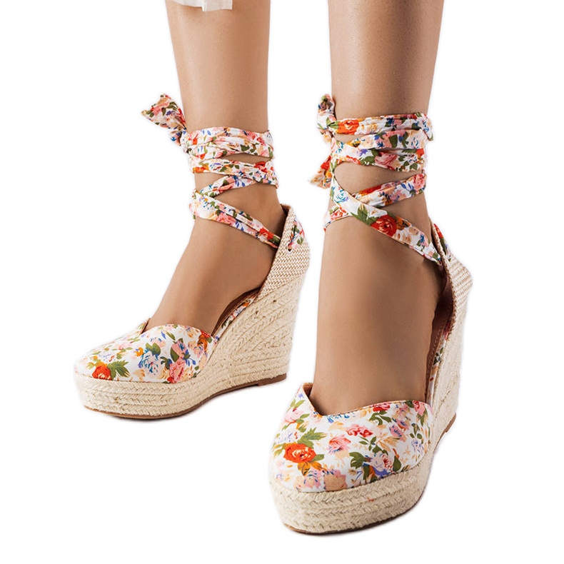 Espadrilles compensées fleuries Larivière beige