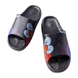 Claquettes noires avec bande de roulement et imprimés