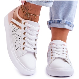 Chaussures De Sport Classiques Avec Motif Ajouré Blanc-Rose-Doré Happier blanche