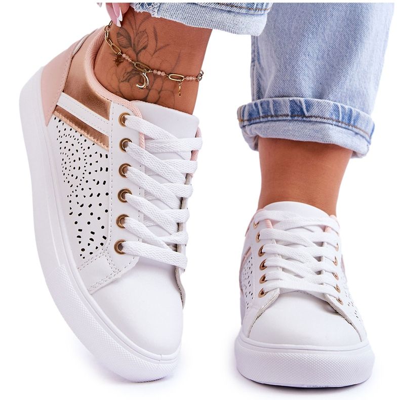 Chaussures De Sport Classiques Avec Motif Ajouré Blanc-Rose-Doré Happier blanche