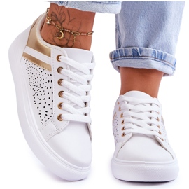 Chaussures De Sport Classiques Avec Motif Ajouré Blanc Et Or Happier
