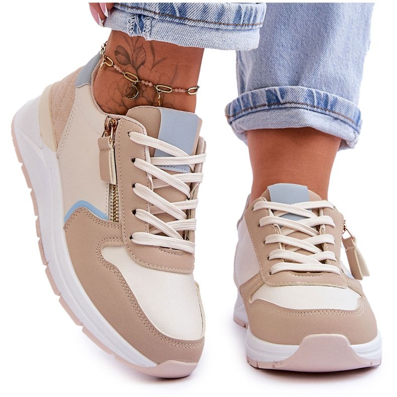 PG1 Chaussures de sport pour femmes avec fermeture éclair Beige Larisa