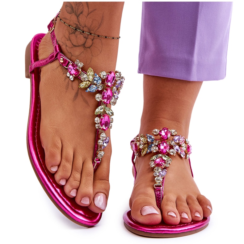 Tongs Femme Avec Pierres Fuchsia Lenisa rose