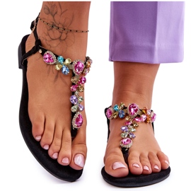 Tongs En Daim Avec Pierres Noir Frency