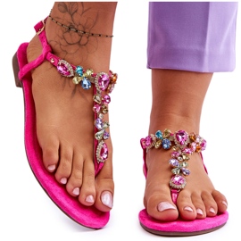 FB2 Tongs En Daim Rose Avec Pierres Frency