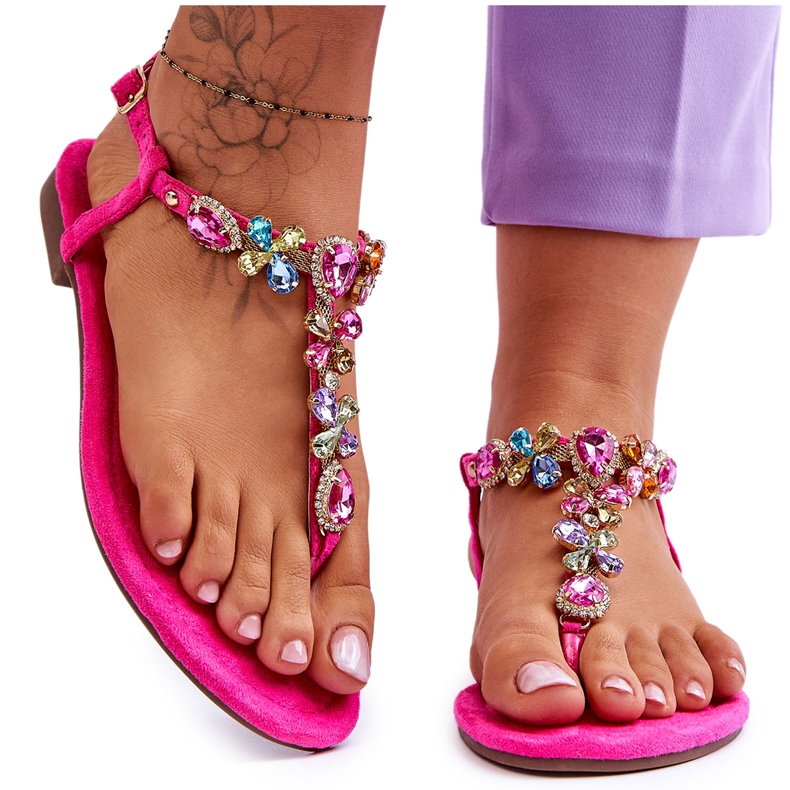 FB2 Tongs En Daim Rose Avec Pierres Frency