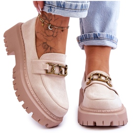 Mocassins à Plateforme en Daim pour Femme Beige Clair Larey