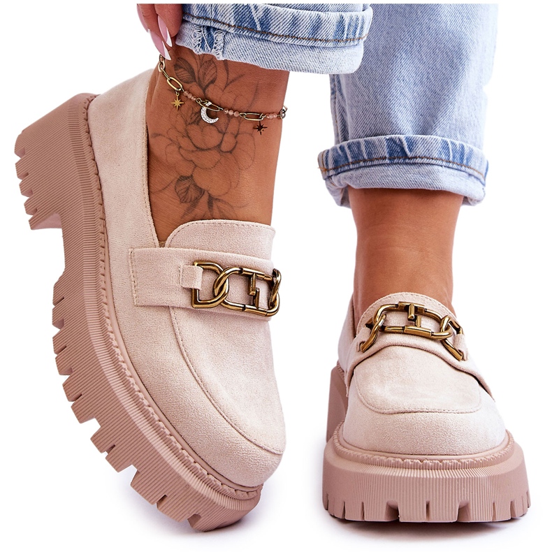 Mocassins à Plateforme en Daim pour Femme Beige Clair Larey