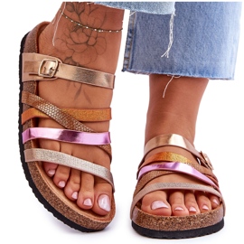 FB2 Chaussons Plateforme Femme Rayures Trèfle Doré