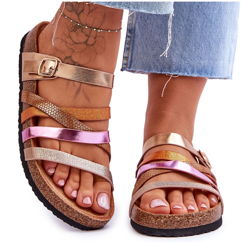 FB2 Chaussons Plateforme Femme Rayures Trèfle Doré d'or