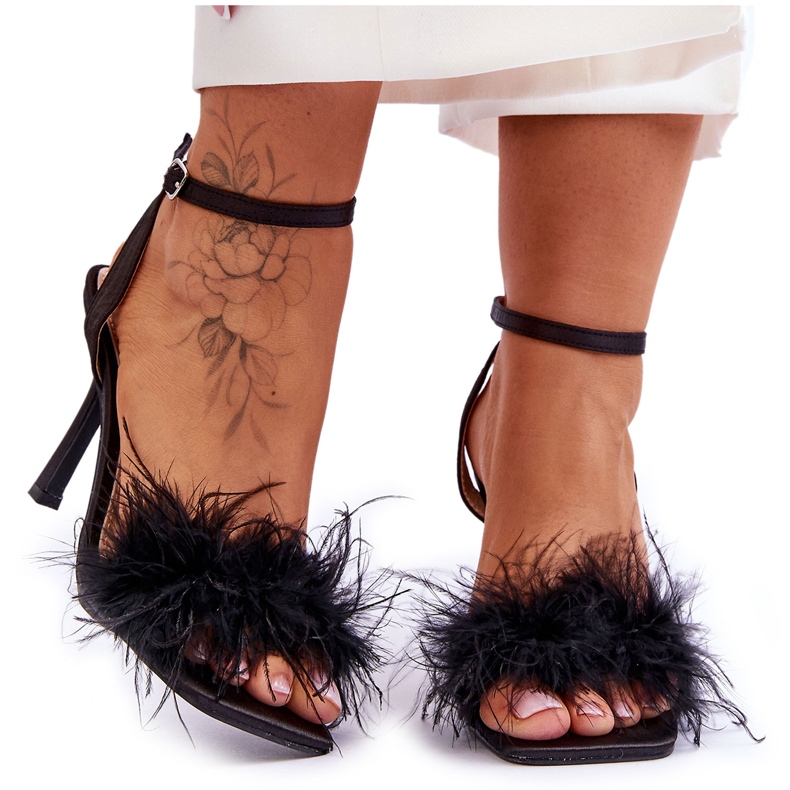 FB2 Sandales pour femmes avec plumes noires Tiffany le noir