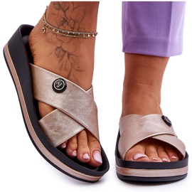 Vinceza Chaussons compensés ornés Brooklyn dorés pour femme