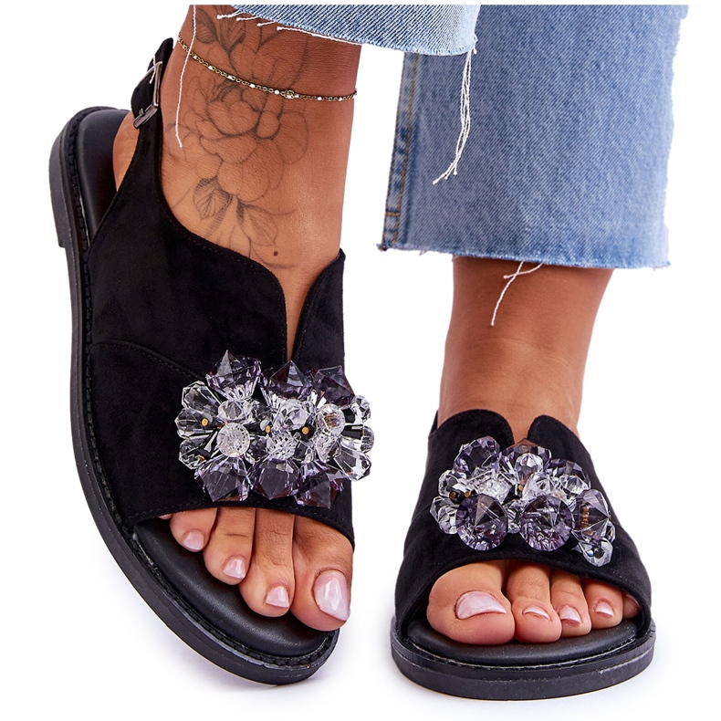 Vinceza Sandales Mersea noires en daim lapidé femme le noir