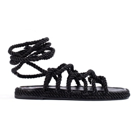 Sandales à lacets tressées pour femmes Shelovet noir le noir